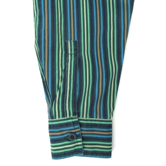 Vintage Roamans Shirt Womens Large Green Blue Striped Long Sleeve Button Down - Picture 13 of 14
